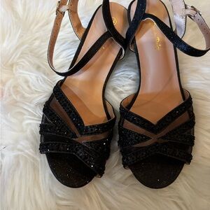 Elegant Black Strappy glitter kitten heels